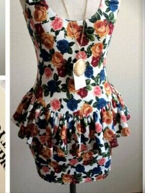Forever 21 Floral Peplum Dress - White Background with Multicolor Roses